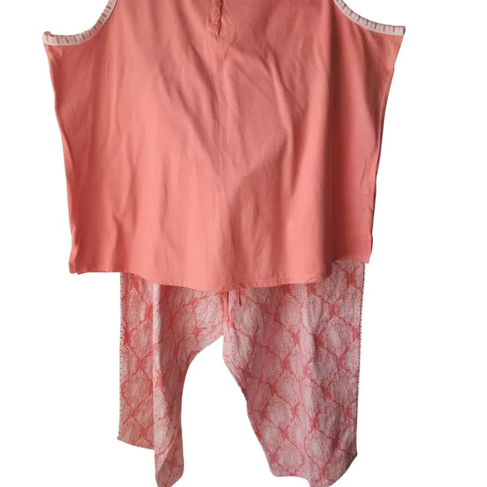 NWT Carole Hochman 2-Piece Pajama Set Coral Pink Base Intricate White Women 2X - Picture 4 of 13
